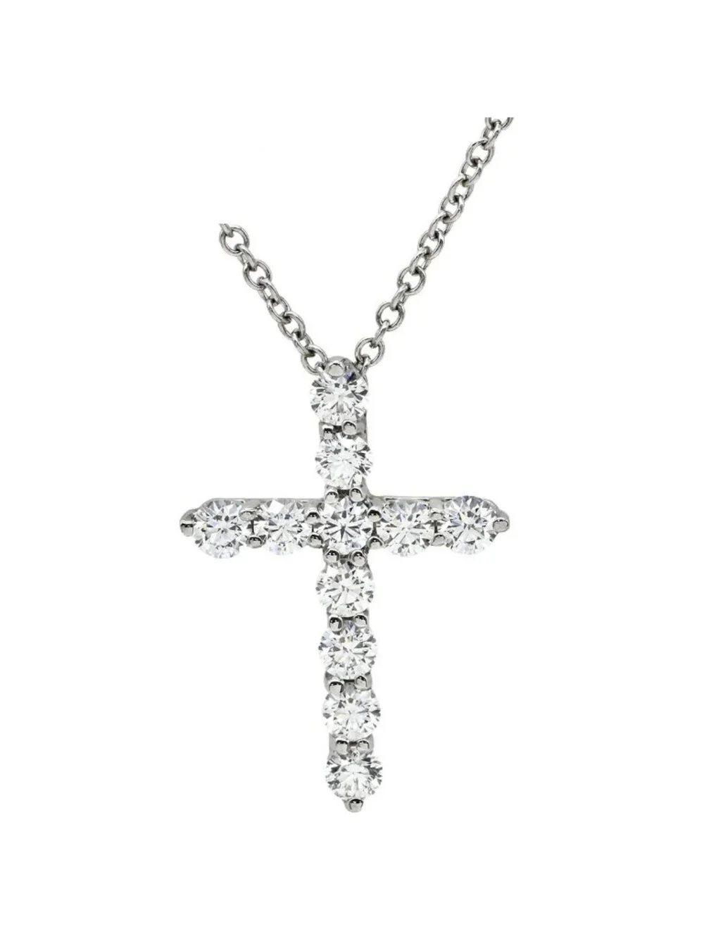 Tiffany & Co Necklace Small Cross Diamond Pendant Platinum Silver 11